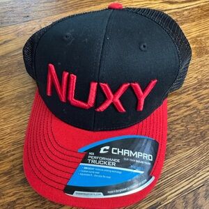 CINCINNATI REDS EXCLUSIVE JOE KNUXHALL (NUXY) Red and Black NUXY Trucker Hat.